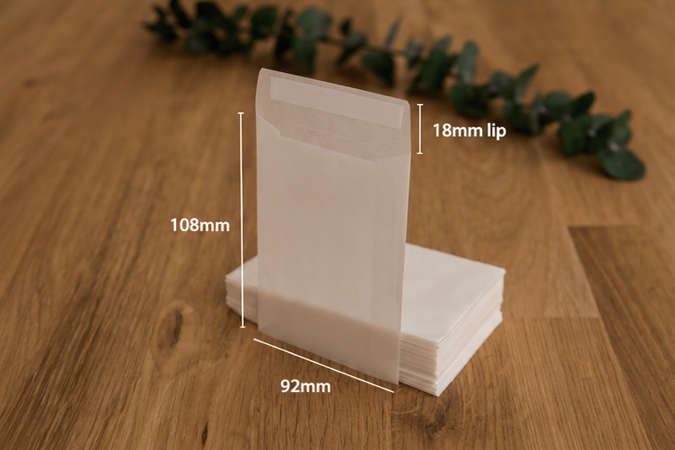 Glassine Bag | 92 x 108mm | Peel and Seal